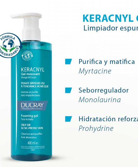 KERACNYL Gel de Ducray limpiador natural para pieles acneicas